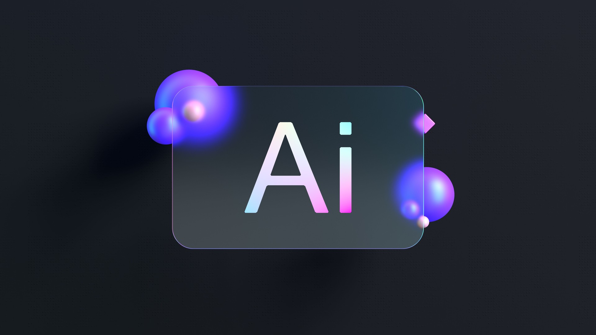 AI - artificial intelligence. creative concept. Transparent Card with text Ai and spheres on blackm background